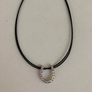 Crystal Horseshoe Leather Necklace